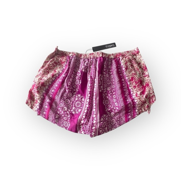 new Gypsy05 ꧁ Mixed Print Voile Fringe Shorts ꧂ Fuchsia Pink ꧂ Large ꧂ Festival - Picture 10 of 16